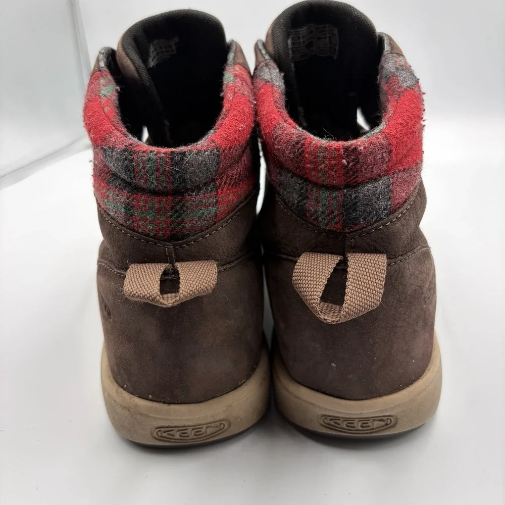 Keen Women Elle Waterproof Mid Height Boots Brown Tan Buffalo Plaid‎ Soft Toe 7